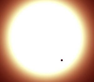 CoRoT-7bが太陽に似た恒星、CoRoT-7の前を横切る想像図 wikipedia